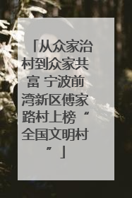 从众家治村到众家共富 宁波前湾新区傅家路村上榜“全国文明村”